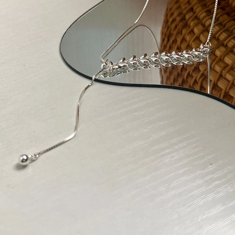 Collana Regolabile in Argento Sterling 925 con Foglia e Sfera per Donna Catena Veneziana Regolabile Gioielli Minimalisti