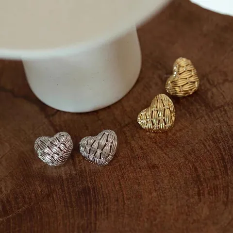 Vintage 925 Sterlingsilber Herz Ohrstecker Für Damen Webtextur Strass Eingelegt Sweet Cool Stil Mode Schmuck
