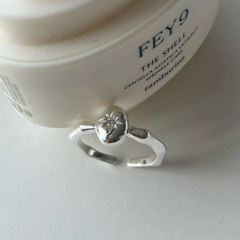 925 Sterling Silver Hexagram Open Ring For Women Minimalist Irregular Molten Texture Star Rhinestone Adjustable Ring Jewelry Gift