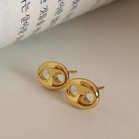 925 Sterling Silver Pig Nose Stud Earrings Classic Coffee Bean Geometric Earrings For Women Simple Ins Style Fashion Jewelry