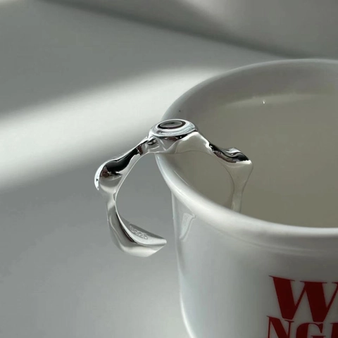 925 Sterling Zilver Onregelmatige Open Ring Voor Vrouwen Minimalistische Vloeibaar Metaal Stijl Verstelbare Mode Sieraden Ring