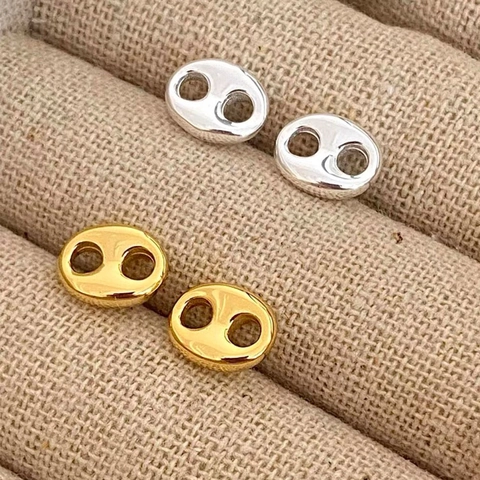925 Sterling Silver Pig Nose Stud Earrings Classic Coffee Bean Geometric Earrings For Women Simple Ins Style Fashion Jewelry