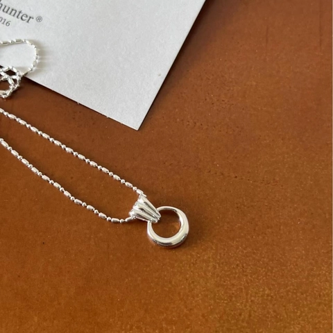 Collar con Colgante de Doble Anillo Entrelazado de Plata de Ley 925 para Mujer Joyería de Cuello Retro Minimalista Cadena de Bolas