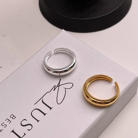 Minimalistischer 925 Sterlingsilber Offener Ring Für Damen Perlenrand Poliert Gold Silber Verstellbar Fingerring Schmuck