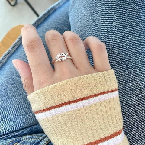 S925 Sterling Silber Knoten Twist Offener Ring Für Damen Minimalist Einstellbar Koreanischer Stil Ins Mode Schmuck Gold Silber