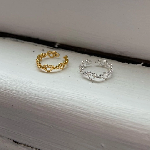 925 Sterling Silver Heart Ring Adjustable Open Band Minimalist Hollow Linked Hearts Finger Jewelry For Women Gold Silver