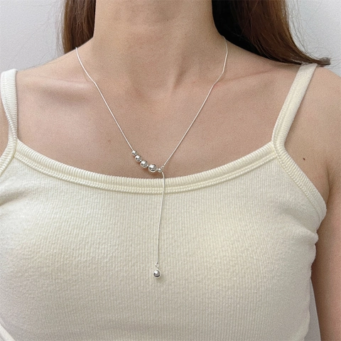 925 Sterling Silver Gradient Beads Y-Shaped Pendant Necklace Minimalist Snake Chain Tassel Long Necklaces For Women Jewelry