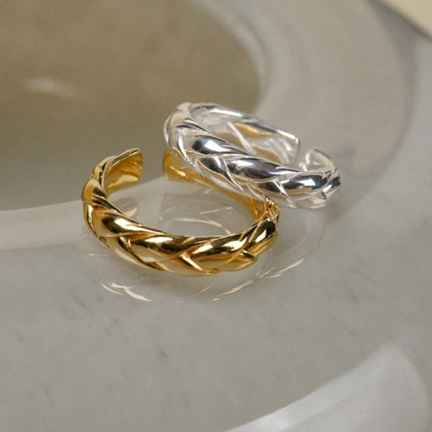 925 Sterling Silver Rhombus Texture Ring For Women Korean Style Minimalist Adjustable Open Ring Gold Silver Jewelry Gift