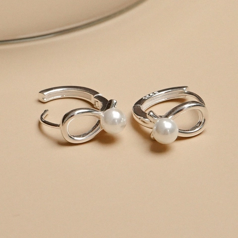 925 Sterlingsilber Perle Ohrringe Elegant Geometrische Schleife Design Gold Silber Überzogen Schmuck Für Damen Täglich Jahrestag Geschenk