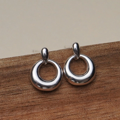Pendientes de Aro de Plata de Ley 925 Diseño Geométrico de Dona para Mujer Joyería Minimalista Pulida Regalo