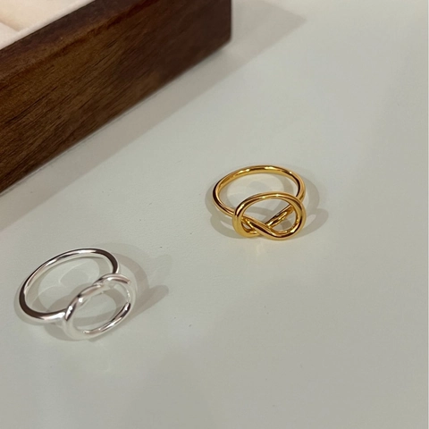 Anillo Abierto de Nudo de Plata de Ley 925 para Mujer Estilo Coreano Geométrico Entrelazado Sólido Ajustable Joyería de Dedo