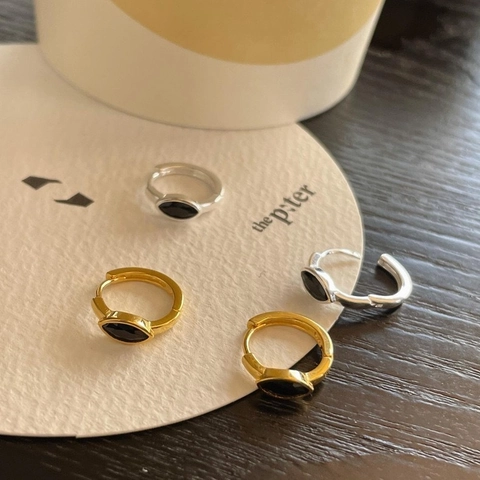 925 Sterling Silver Marquise Black Zirconia Huggie Earrings Minimalist Cold Style Egg Shaped Hoop Jewelry For Women
