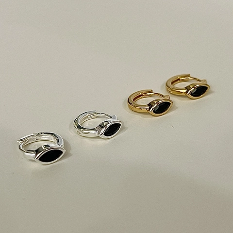 925 Sterling Silver Marquise Black Zirconia Huggie Earrings Minimalist Cold Style Egg Shaped Hoop Jewelry For Women