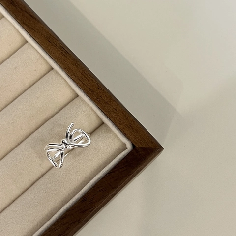 Elegante S925 Sterling Zilveren Strik Ring Voor Vrouwen Zoete Prinsessenstijl Verstelbare Open Vingerring Sieraden