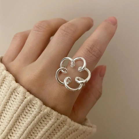 925 Sterlingsilber Hohl Blume Offener Ring Für Damen Minimalistisch Unregelmäßig Floral Verstellbar Mode Schmuck Fingerring