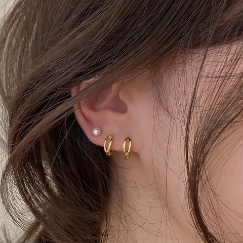 Pendientes de Aro de Plata de Ley 925 para Mujer Pendientes Geométricos Cruzados de Doble Capa Minimalistas Joyería Vintage