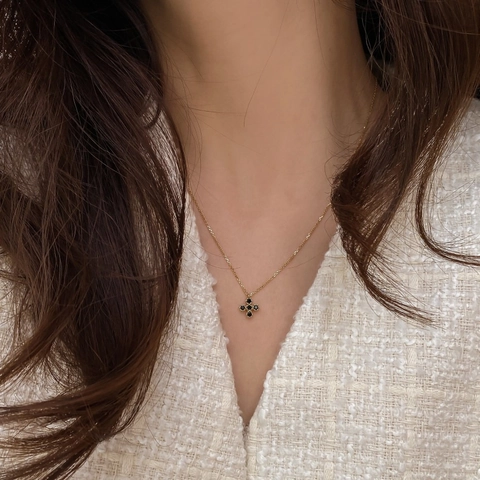 925 Sterling Silver Black Zirconia Four Leaf Clover Pendant Necklace For Women Vintage Minimalist Jewelry Gold Silver Plated