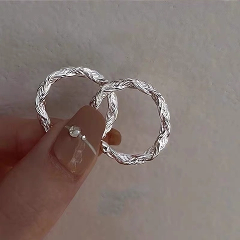 925 Sterling Silver Twisted Braided Open Ring For Women Minimalist Brushed Metal Adjustable Geometric Finger Ring Jewelry Gift
