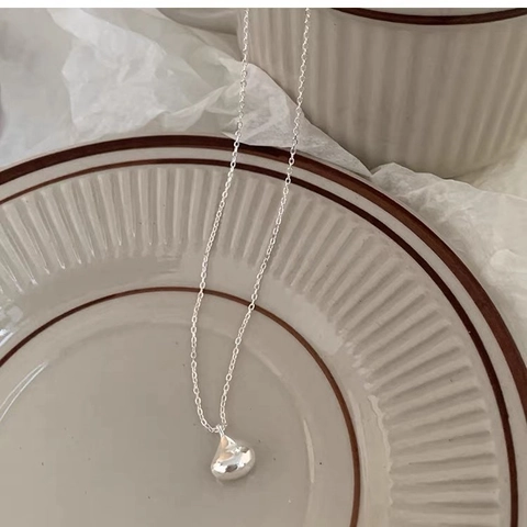 Minimalist 925 Sterling Silver Bean Pendant Necklace For Women Elegant Gold Silver Plated Solid Waterdrop Clavicle Chain Gift