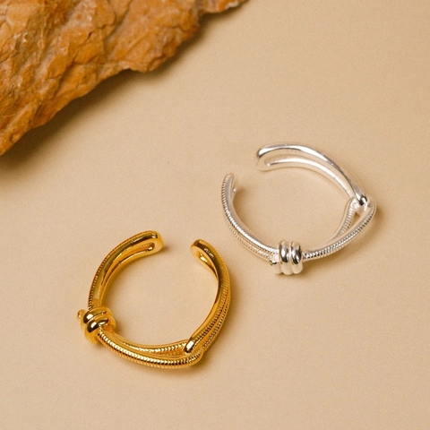 S925 Sterling Silver Double Layer Knotted Open Ring For Women Minimalist Snake Chain Texture Adjustable Finger Ring Jewelry