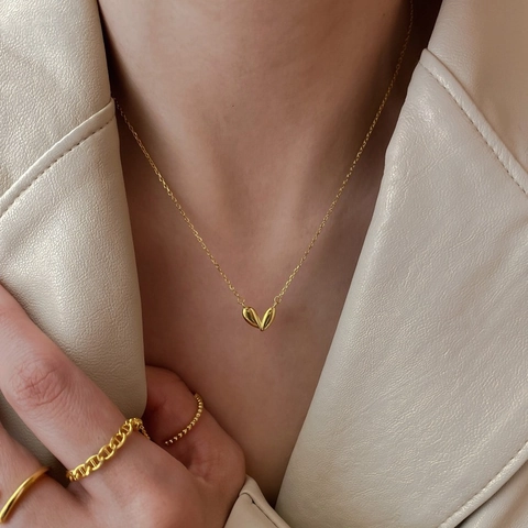 Collar con Colgante de Corazón de Plata de Ley 925 Minimalista Estilo Ins Coreano Cadena en O Galvanizada para Mujer Joyería