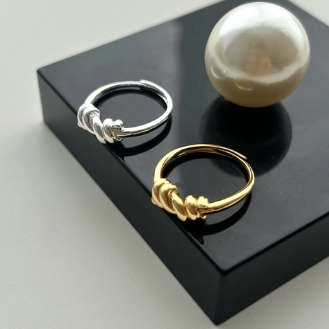 925 Sterlingsilber Gedrehter Knoten Offener Ring Für Damen Minimalistisch Verstellbar Gewebtes Seil Fingerring K-Stil Schmuck