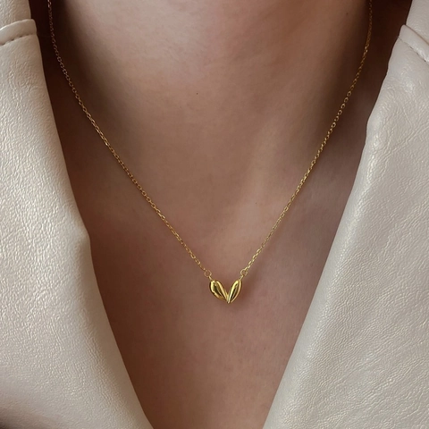Collar con Colgante de Corazón de Plata de Ley 925 Minimalista Estilo Ins Coreano Cadena en O Galvanizada para Mujer Joyería