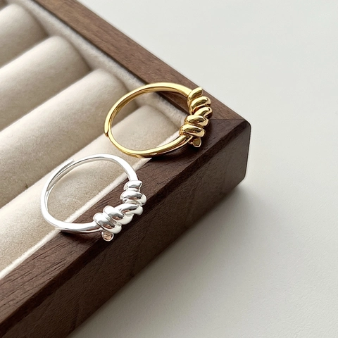 925 Sterlingsilber Gedrehter Knoten Offener Ring Für Damen Minimalistisch Verstellbar Gewebtes Seil Fingerring K-Stil Schmuck