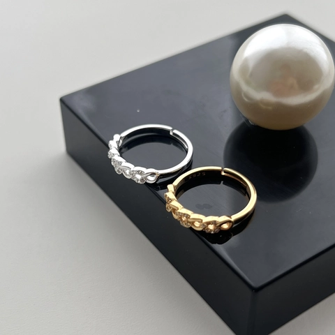 S925 Sterling Silver Open Ring For Women Niche Minimalist Braided Chain Rhinestone Inlaid Adjustable Finger Ring Jewelry
