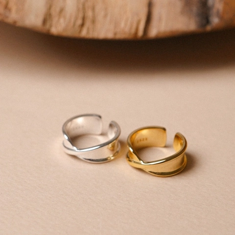Minimalist 925 Sterling Silver Open Ring For Women Korean Style Twisted Wave Adjustable Gold Silver Plated Finger Jewelry