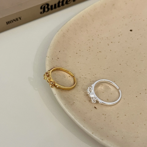 925 Sterling Silver Bowknot Adjustable Open Ring Minimalist Korean Ins Style Dainty Bow Finger Ring For Women Jewelry Gift