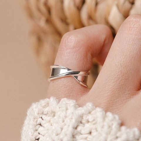 Minimalist 925 Sterling Silver Open Ring For Women Korean Style Twisted Wave Adjustable Gold Silver Plated Finger Jewelry