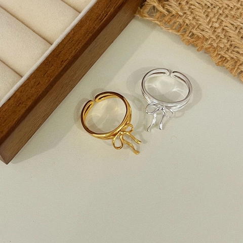 925 Sterling Silver Bow Ribbon Adjustable Ring For Women Korean Style Minimalist Niche Design Finger Ring Fashion Jewelry Gift
