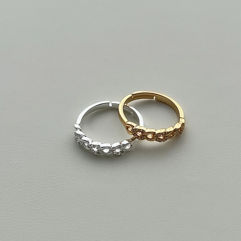 S925 Sterling Silver Open Ring For Women Niche Minimalist Braided Chain Rhinestone Inlaid Adjustable Finger Ring Jewelry