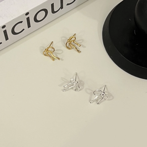 925 Sterling Zilver Strik Oorknopjes Voor Vrouwen Meisjes Koreaanse Stijl Elegant Zoet Lint Knoop Verguld Goud Zilver Sieraden