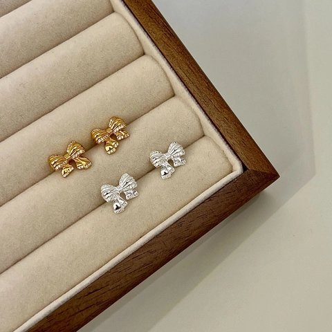Bowknot Stud Earrings With 925 Sterling Silver Earring Post Elegant Pave Rhinestone Bow Earrings For Women Jewelry Gift