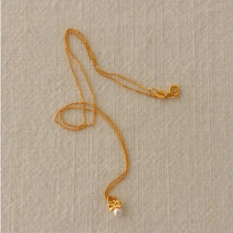 Elegante Collana Con Ciondolo a Fiocco in Argento Sterling 925 e Perla Artificiale Gioielli Minimalisti Donna