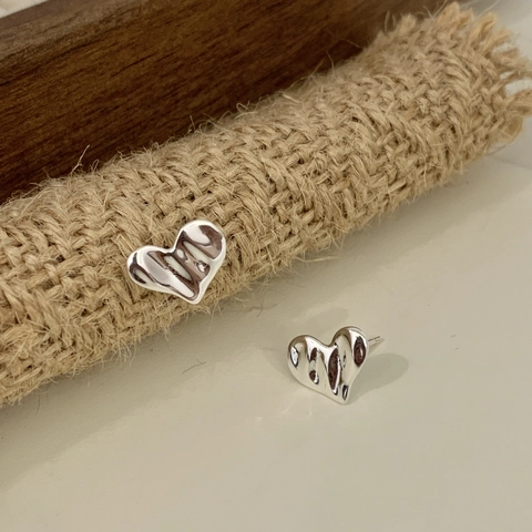 S925 Sterlingsilber Geschmolzenes Herz Ohrstecker Für Damen Minimalistisch Wellentextur Gold Silber Überzogen Schmuck Geschenk