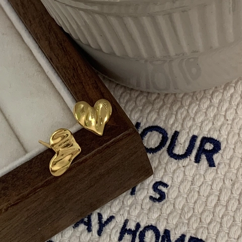 S925 Sterlingsilber Geschmolzenes Herz Ohrstecker Für Damen Minimalistisch Wellentextur Gold Silber Überzogen Schmuck Geschenk