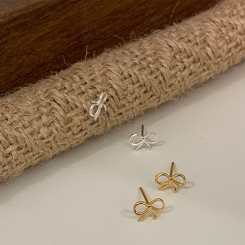 Pendientes de Botón de Lazo de Plata de Ley 925 Mini Pendientes de Lazo Minimalistas para Mujer Pendientes Finos Oro Plata Regalo Joyería