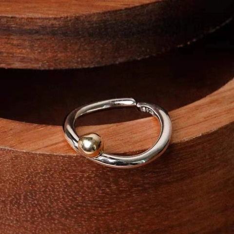 925 Sterlingsilber Minimalistisch Zweifarbig Kugel Offener Ring Für Damen Koreanischen Stil Verstellbare Gelenkring Mode Schmuck