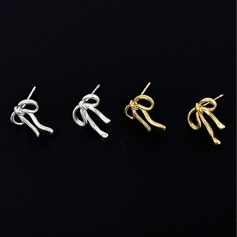 925 Sterling Zilver Strik Oorknopjes Voor Vrouwen Meisjes Koreaanse Stijl Elegant Zoet Lint Knoop Verguld Goud Zilver Sieraden