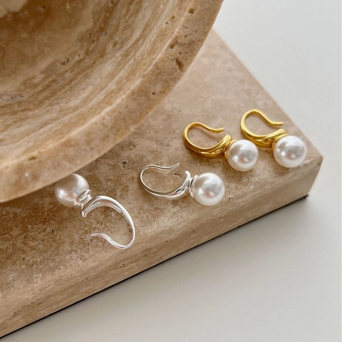 Orecchini a Cerchio C in Argento Sterling 925 Con Perle per Donna Oro Argento Perla Artificiale Orecchini Pendenti Minimalisti