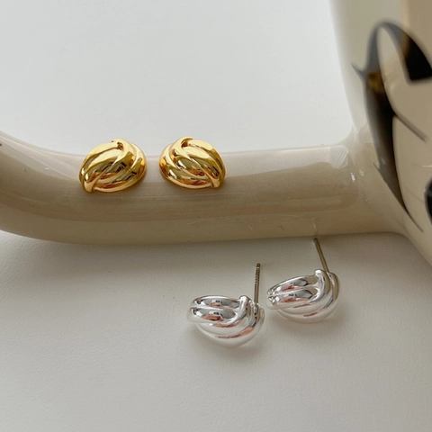 Orecchini a Bottone a Nodo Intrecciato in Argento Sterling 925 Minimalisti per Donna Stile Ins Coreano Gioielli Regalo