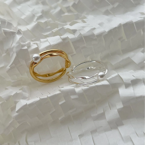 Minimalistischer 925 Sterlingsilber Künstliche Perle Offener Ring Für Damen Verstellbare Kreuzwelle Gold Silber Galvanisiert Schmuck