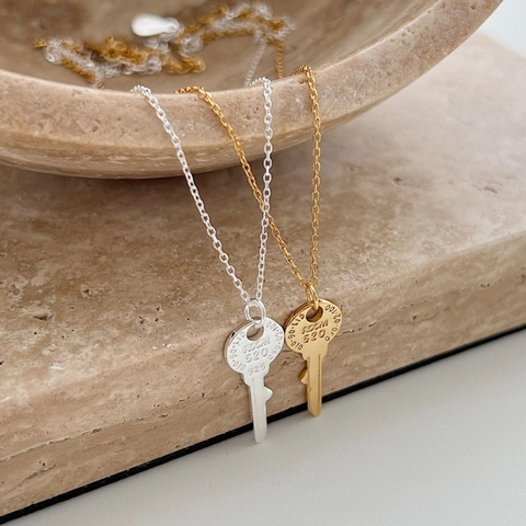 925 Sterlingsilber Schlüssel Anhänger Halskette Für Damen Minimalist Ins Stil Room 520 Schriftzug Gold Silber Schlüsselbein Kette Schmuck