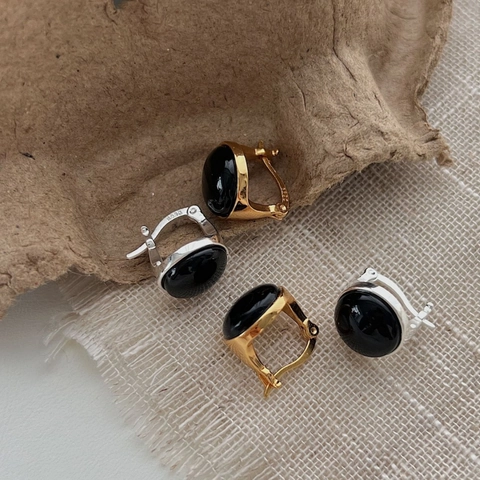 Minimalistische 925 Sterlingsilber Schwarzer Onyx Ohrstecker Für Damen Vintage Gold Silber Galvanisierte Kreis Ohrringe Schmuck