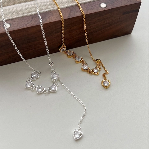 925 Sterling Silver Heart Zirconia Necklace For Women Adjustable Heart Pendant Dainty Choker Elegant Fashion Jewelry Gift