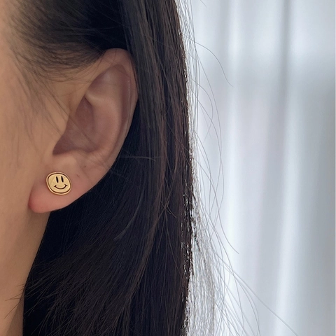 Orecchini a Bottone S925 in Argento Sterling con Faccia Sorridente Gioielli Carini Minimalisti per Donne Ragazze Accessori Quotidiani