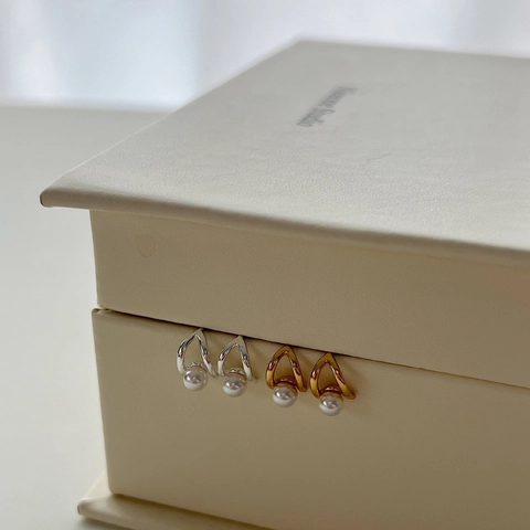 Perno in Argento Sterling 925 Orecchini a Bottone con Perla Artificiale Minimalista Forma a U Geometrico Gioielli